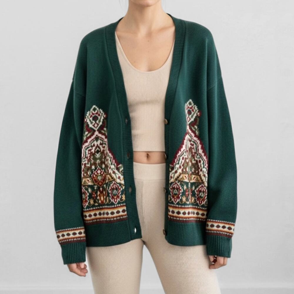 90s Earthy Cardigan Sweater XL Whimsigoth Folk Boho Mori Key Academia Oversized